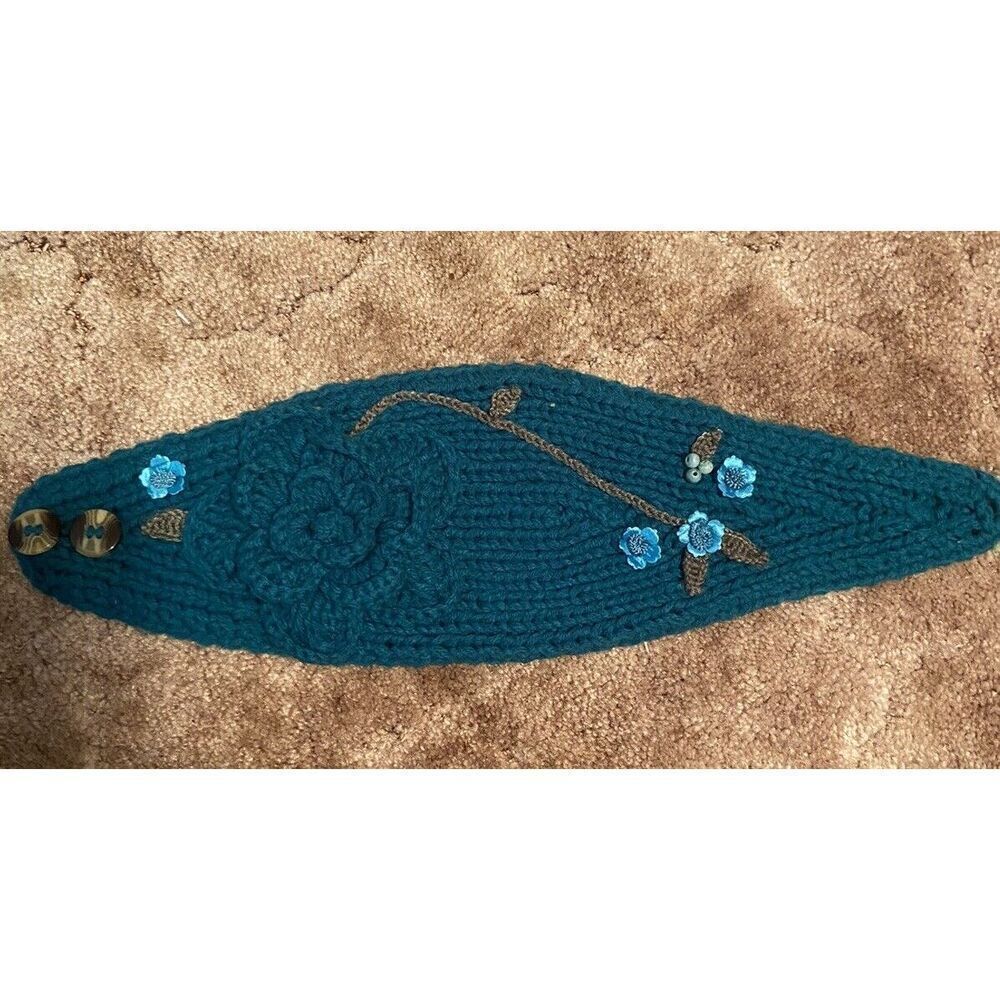 C.C Exclusives Green Winter Headband with Rosette Flower Rhinestone Button